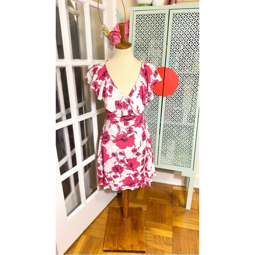 NWT Free People French Quarter Wrap Mini Dress in Ivory / Pink Combo